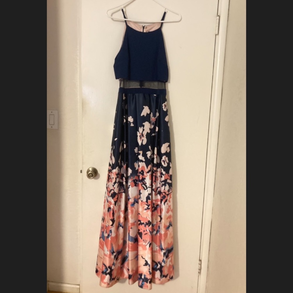 Betsy & Adam Blue Halter Floral Print Dress